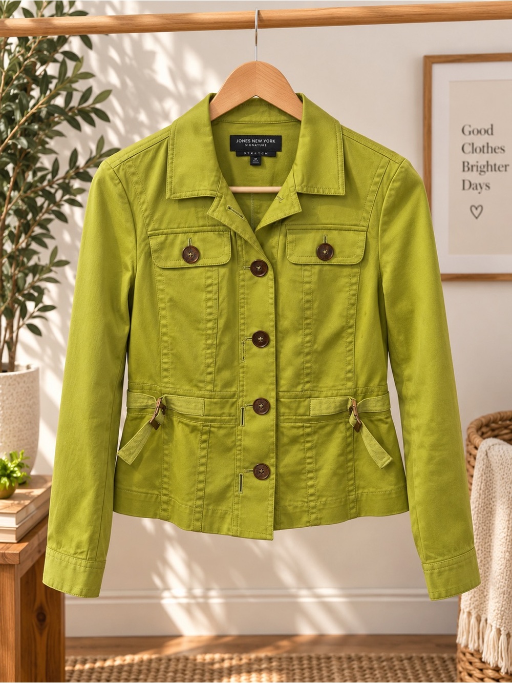 Jones New York Signature Petite PP Lime Green Stretch Utility Jacket